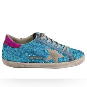 Golden Goose Blue Sequin and Pink Heel Tab